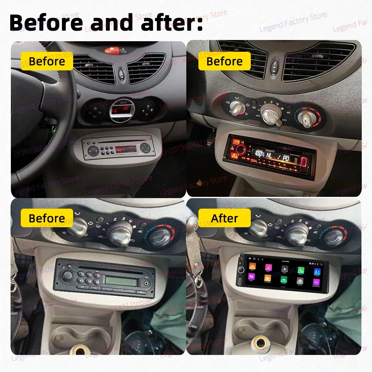 Carplay Android Auto 1 Din Radio Android for Renault Twingo II 2007-2016 Car Multimedia Stereo Head Unit Autoradio 6.86