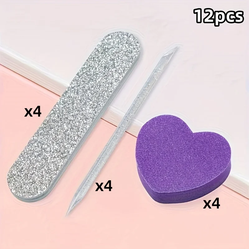 12/24pcs Nail Care Set - Polishing Files, Buffing Sticks & Heart-Shaped Sponge Blocks – Pedicure Tools and Accessories Kit