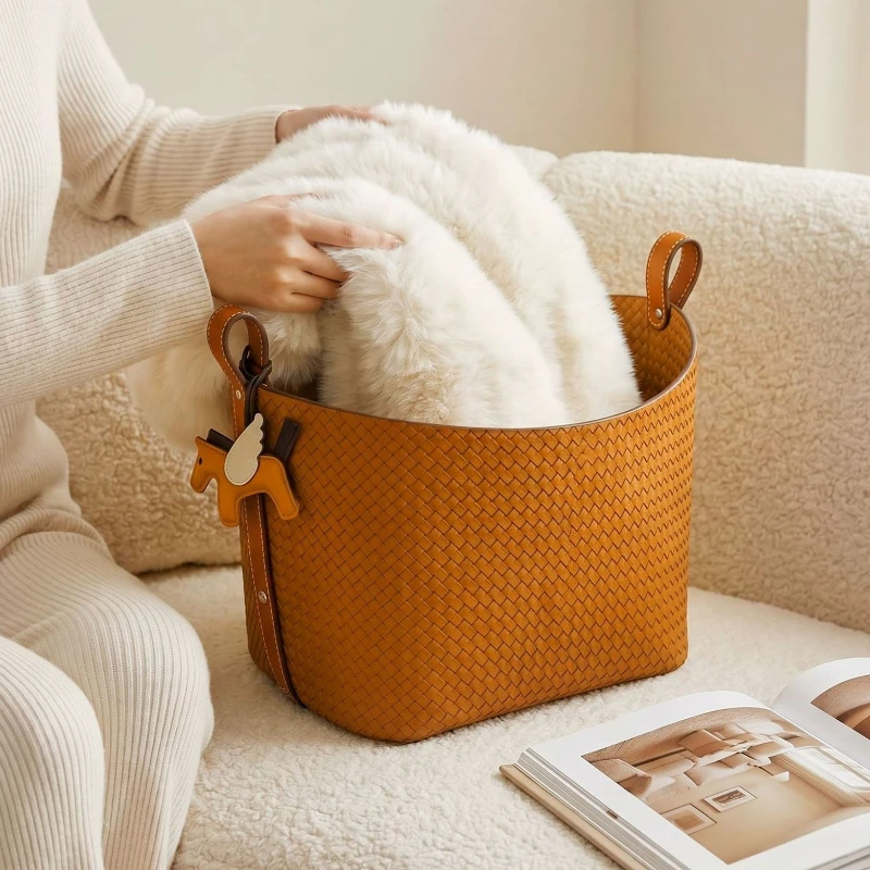 Leather Storage Baskets Bedroom Organizer Laundry Basket Storage Clothes Shopping Basket Large Capacity Handheld Boxes Items