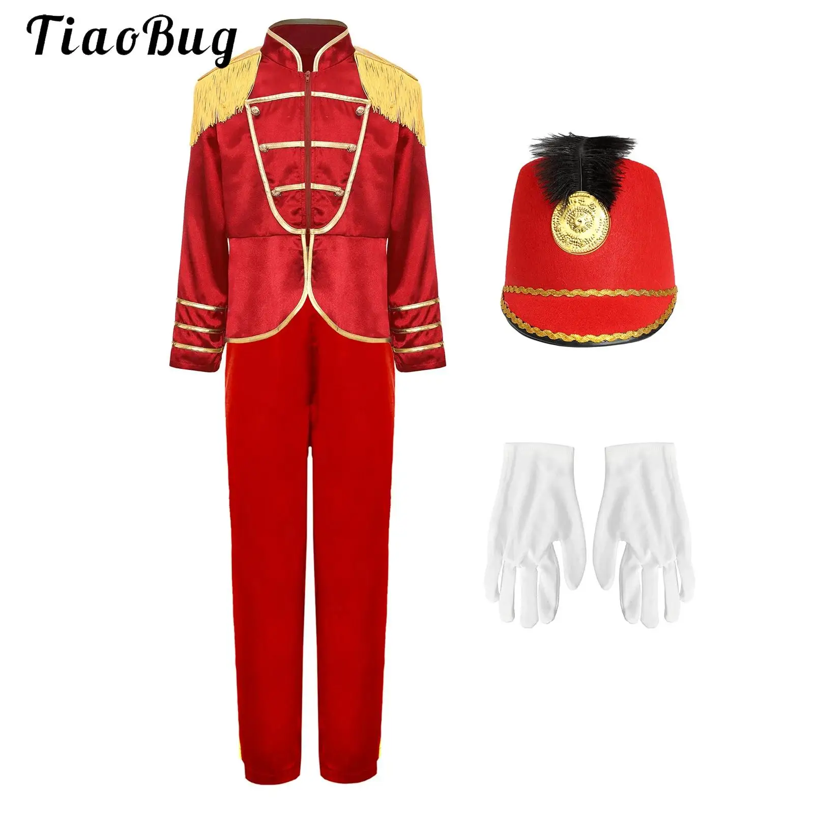 

Drum Majorette Costume Outfit Boys Girls Nutcrackers Suit Long Sleeve Tassel Epaulets Zipper Jacket +Pants Marching Band Uniform