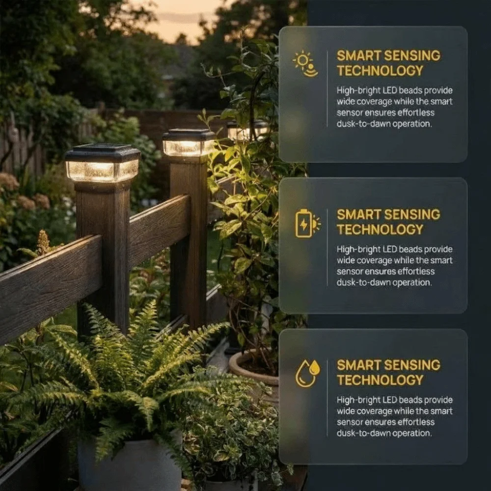 IP65 Waterproof Solar LED Post Cap Light LED Light Solar Powered Deck Lighting Post Cap Design Outdoor Use Landscape Lighting
