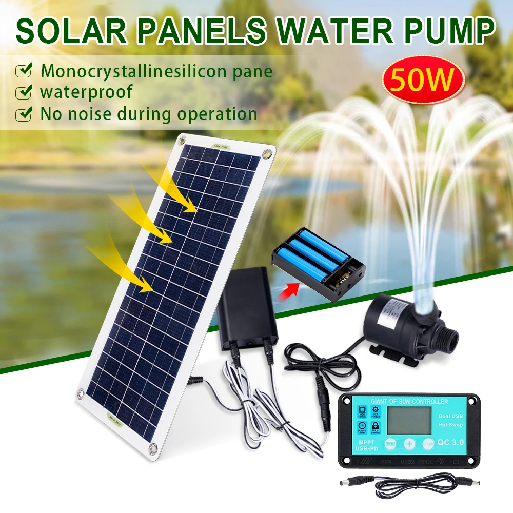 Bomba de água solar sem escova, silício de cristal único, piscina de trabalho contínua ultra silenciosa, decoração do jardim kit, 50w, 800l/h