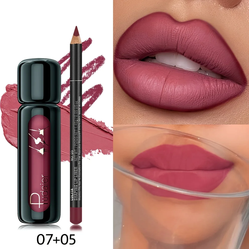 

1 комплект матовой подводки для губ и блеска для губ, долговечный водонепроницаемый, гладкий натуральный цвет, устойчивый к размазыванию