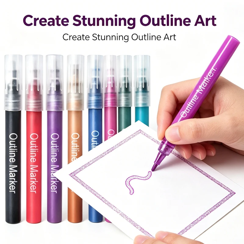 8 Colors Double Lines Paint Markers Art Markers Out Line Pen Stationery Art Drawing Pens for Calligraphy Lettering Color Journal