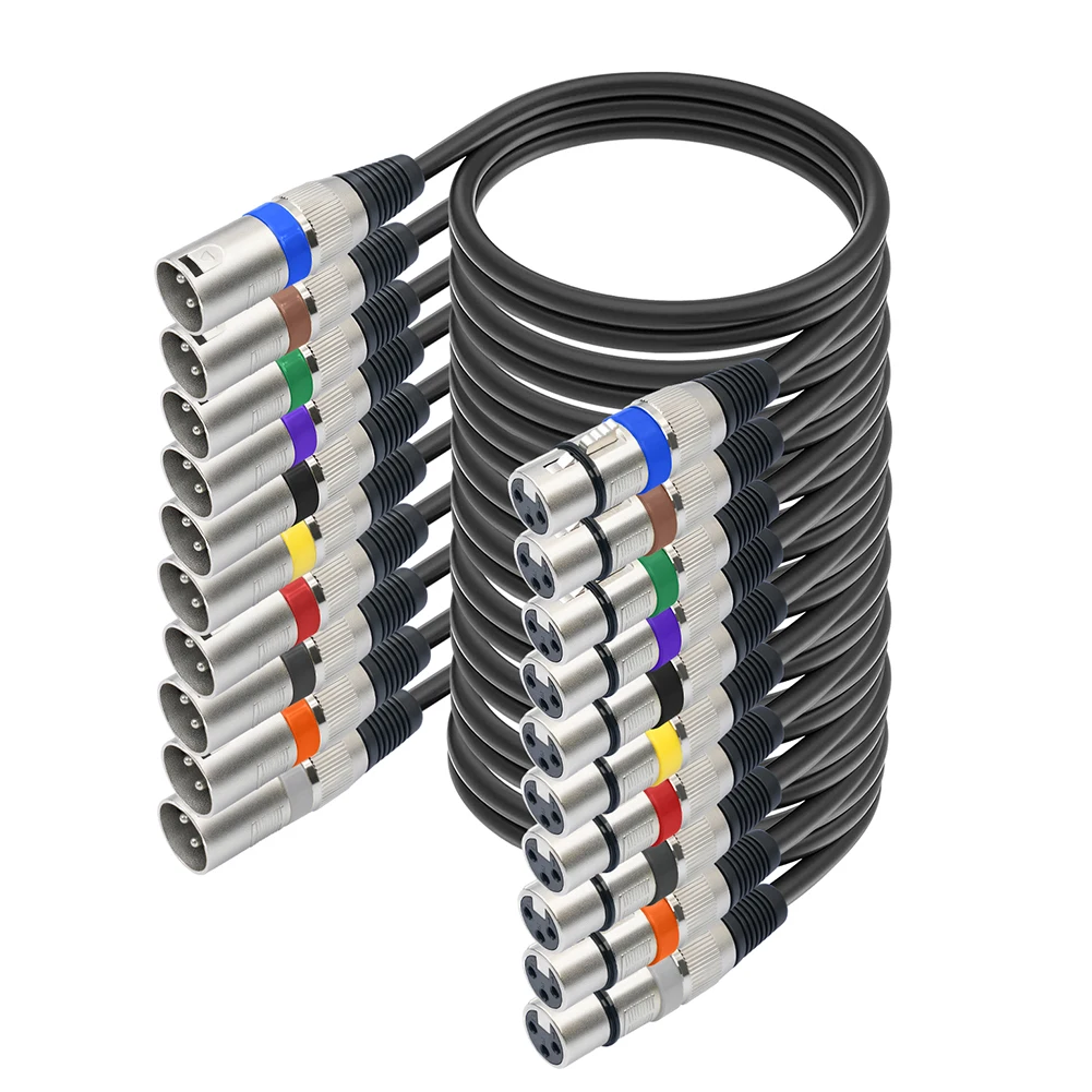 10-упаковочный кабель XLR, разноцветный кабель «папа-мама», микрофонный кабель XLR-кабель XLR для аудиомикшера, акустическая система, радиостанция