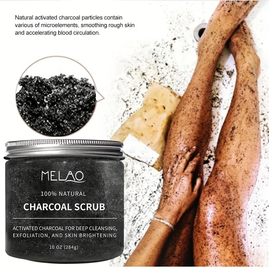 MELAO Charcoal Exfoliating Body & Foot Scrub Polish with Collagen & Stem Cell Gentle Body Exfoliator Face Scrub Bump Eraser Boot