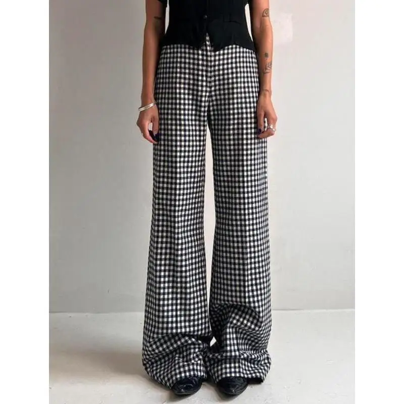 

ex Casual Pants Plaid Print Belted Men's Women's Straight Leg PVC Material Neutral Sle Winter Collection