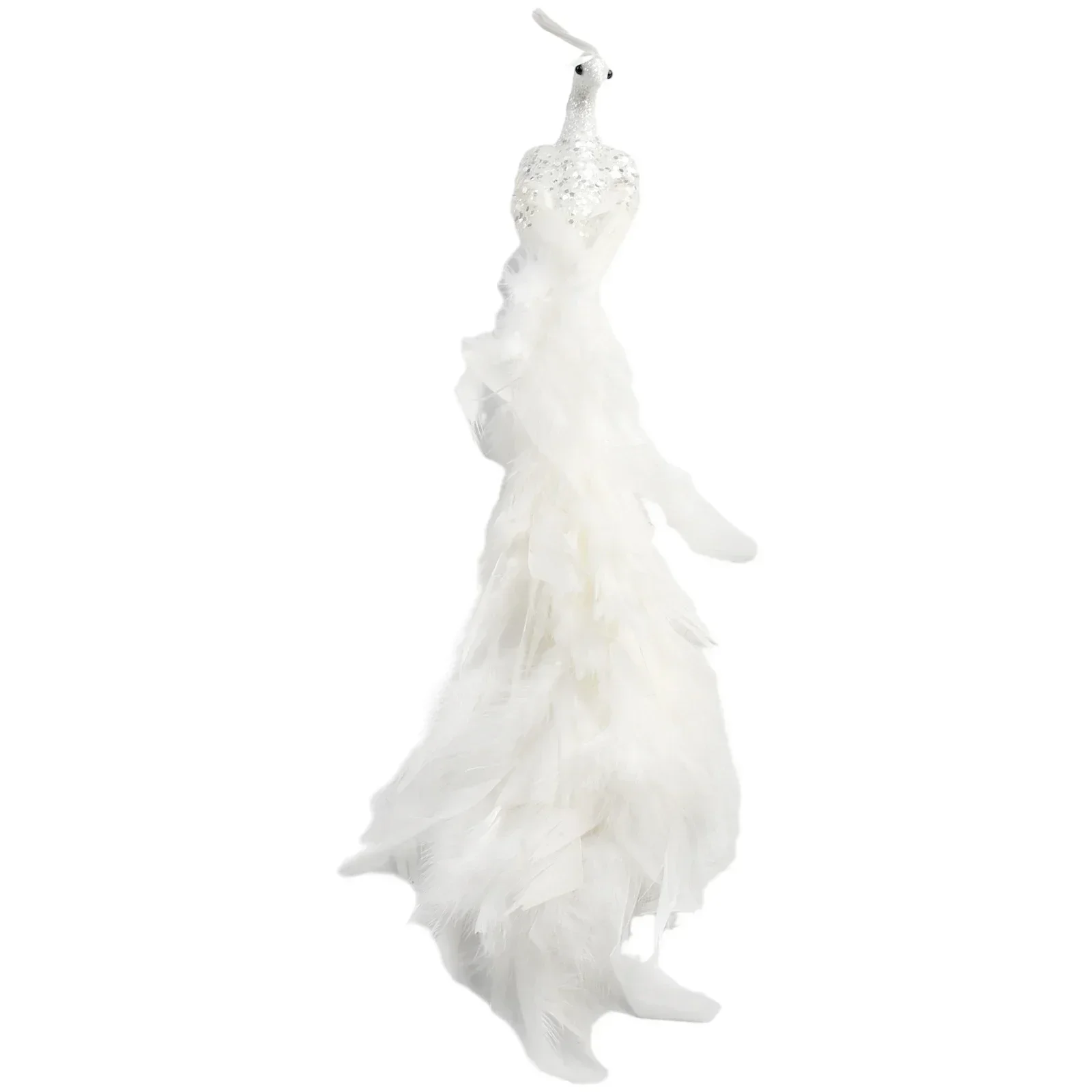 Artificial White Peacock Ornament XMAS Christmas Tree Feathered Simulation Birds Christmas Tree Decoration Ornaments
