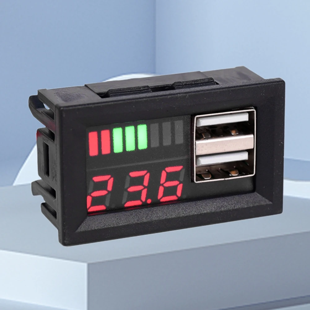 

12V Car Voltmeter Dual USB Output Voltage Meter Panel Battery Capacity Indicator for Truck Motorcycle Lithium Lead Acid Battery