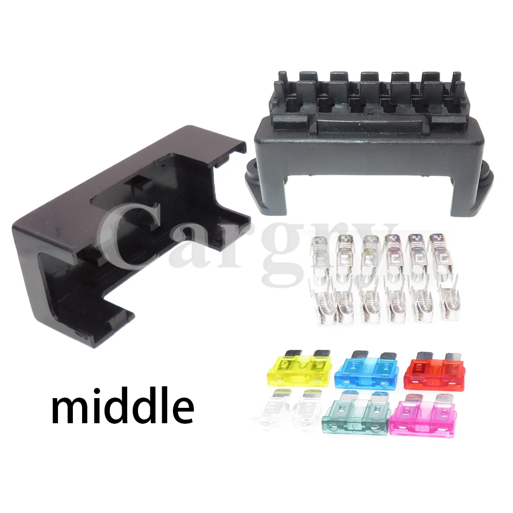 1 Set 6 Ways Standard Auto AC Assembly Insurance Socket Middle Black Automobile Wire Controller Box Car Fuse Holder Assembly