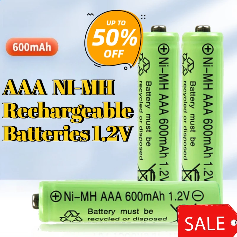 AAA 600mAh NI-MH Rechargeable Batteries 1.2V No. 7 Battery Cell for RC Alarm Clock Electric Remote Control Car Toy