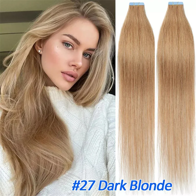 HAIRTIME Invisible #27 Tape in Hair Extensions Blonde European Russian Human Hair 100% Human Remy Tape in Skin Weft Tap