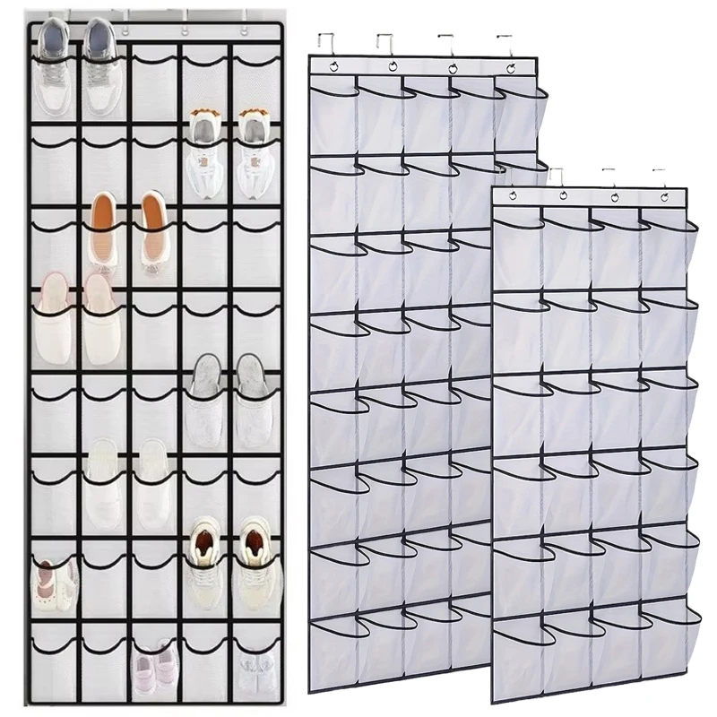 24/40 Taschen Schuh-Organizer zum Aufhängen an der Tür, große Netztaschen mit Haken, transparenter Stoff, Schuhregal, Aufbewahrungstasche für Schlafzimmer TMZ