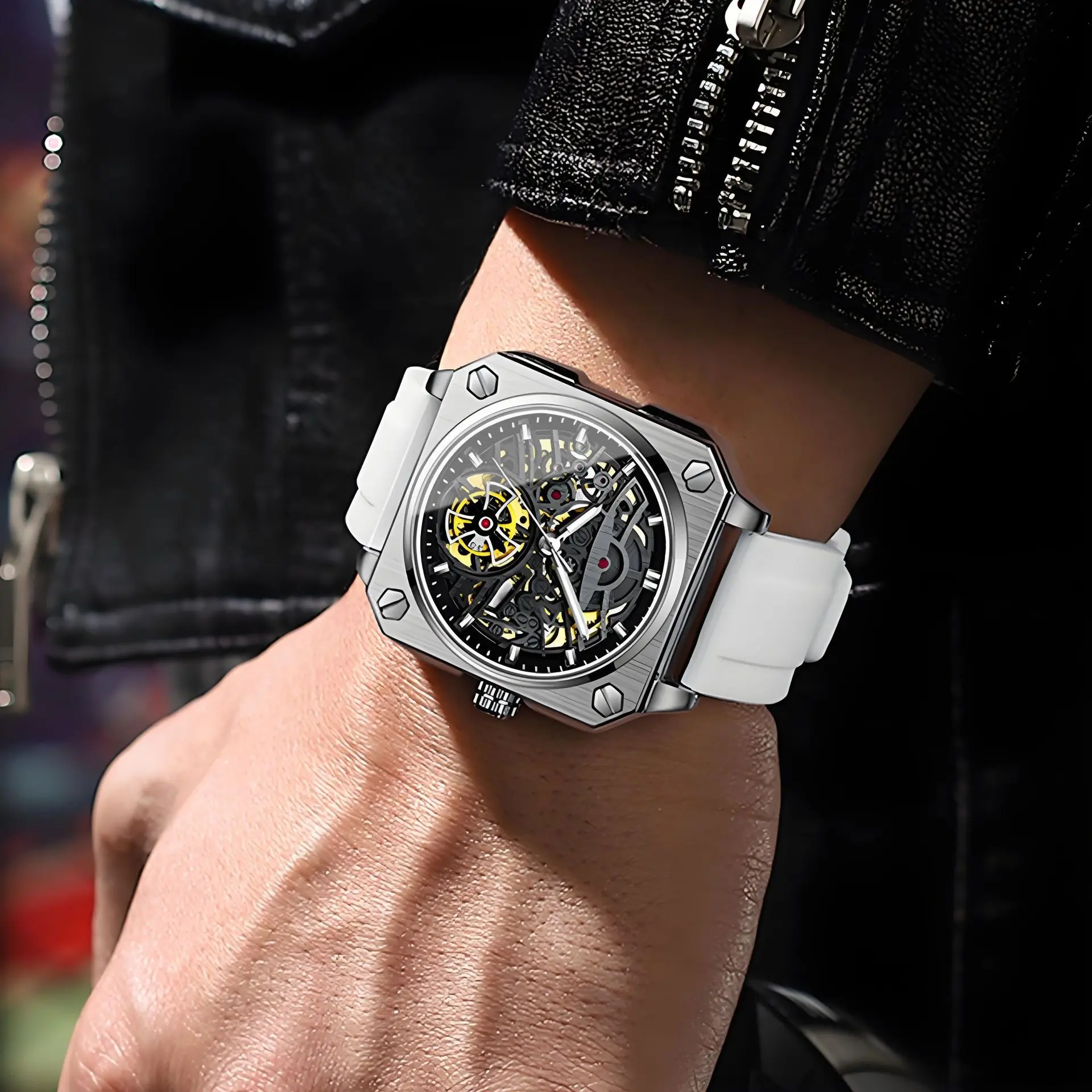 AL-167 사각형 남성용 투르비옹 완전 자동 기계식 시계 크리스탈 투명 방수 손목시계 트렌드