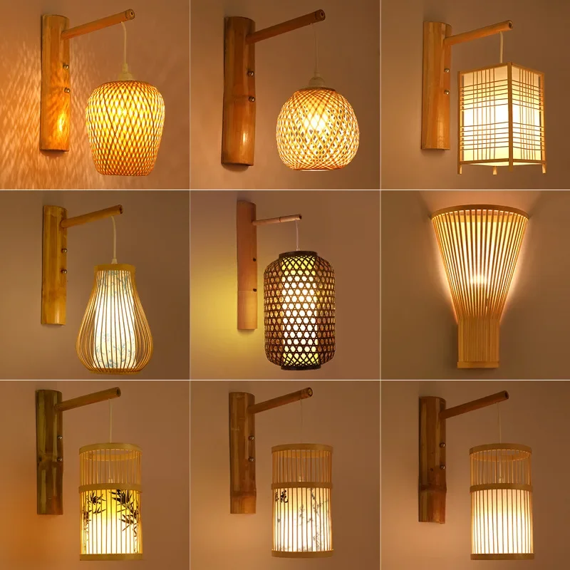 

Newest Creative Vintage Bamboo Wall Lamp Chinese Bamboo Art Lamp Tea Room Restaurant Hotel Corridor Southeast Asian Lamps Hot