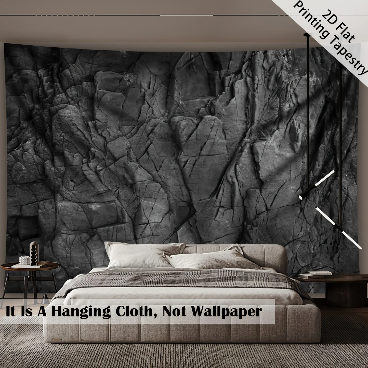 VIKAMA Black Grey Rock Texture Tapestry Vintage Stone Wall Pattern Wall Hanging Aesthetic Decor Living Room Bedroom Dorm