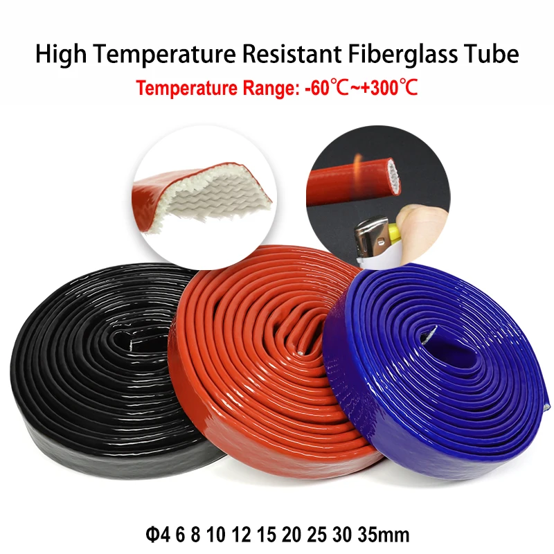 

1/2/5M High Temperature Resistant Fiberglass Tube Silicone Resin Coated Braided Fire Retardant Fireproof Case Sleeving Pipe