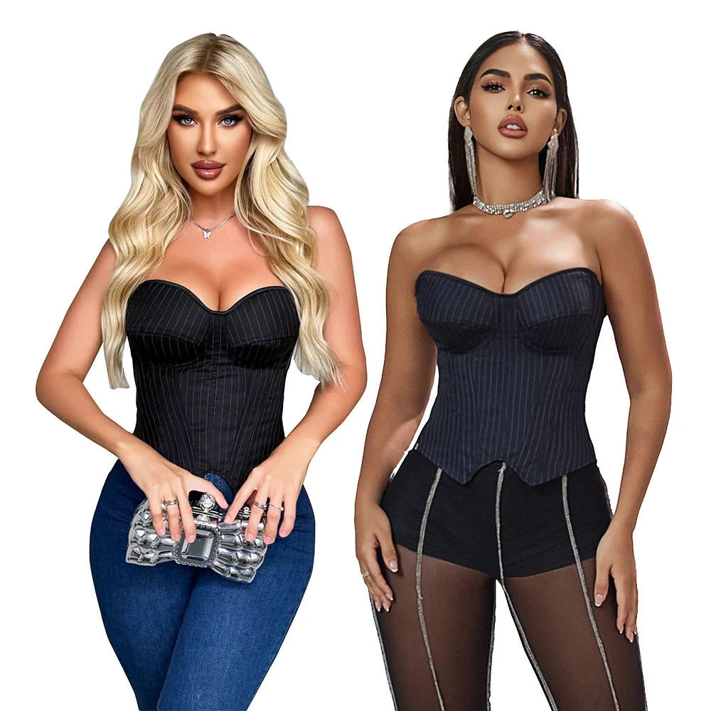 

Striped Overbust Corset Fashion Lady Bra Bodices Corselet Side Zip Bustier Top Korset