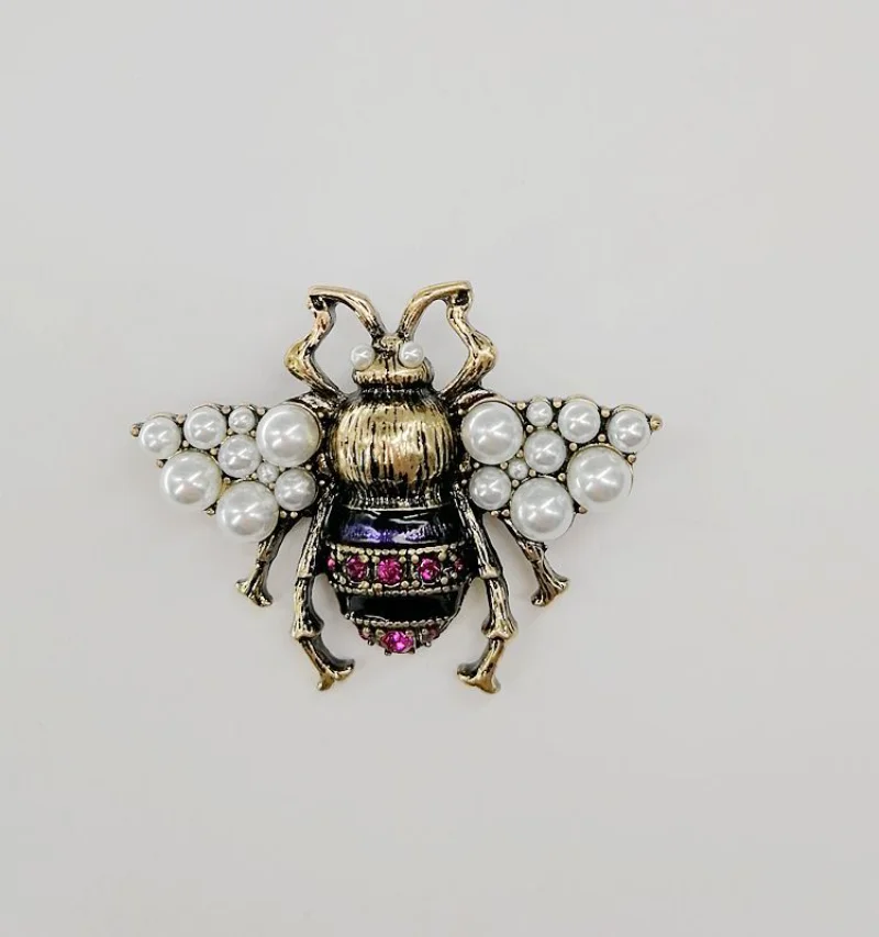 Vintage Women\'s Bee Brooches Made of Vintage Copper Pearls Insect Pins Earrings Decorations Holiday Gifts Wholesale