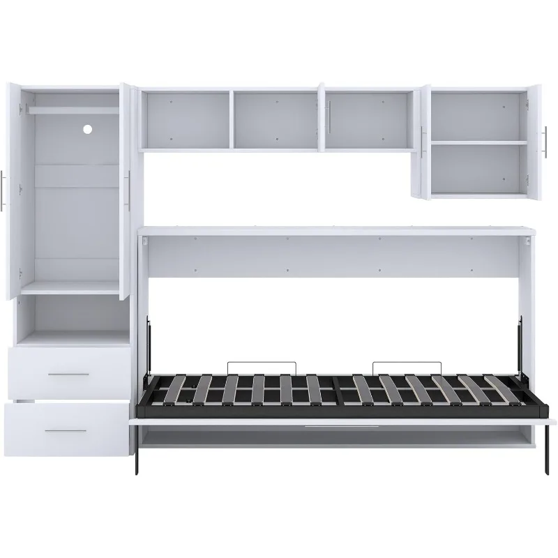 سرير توأم ميرفي مع خزانة ملابس وطاولة، لون أبيض موفر للمساحة #4