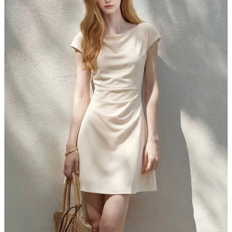 

High Quality Summer Beautiful Short Skirt French Dress Women's Pleated Waist