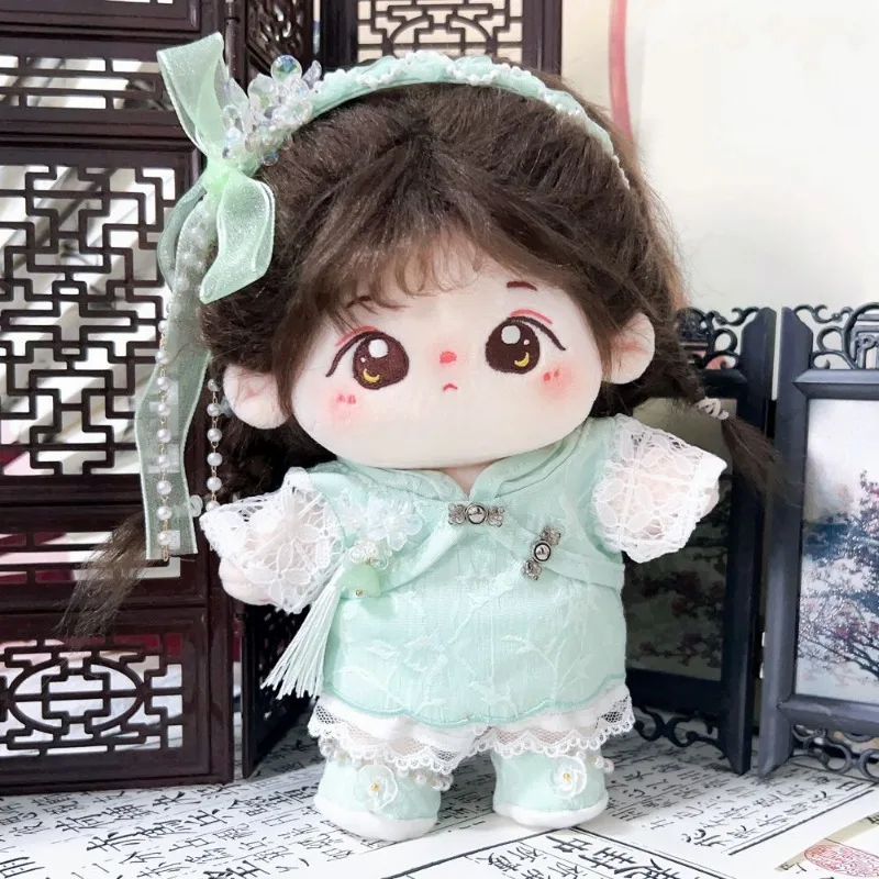 Chinoiserie setelan kostum kepala Cheongsam Hanfu gaya kuno gadis manis teh putih hadiah pakaian boneka katun mewah 20cm