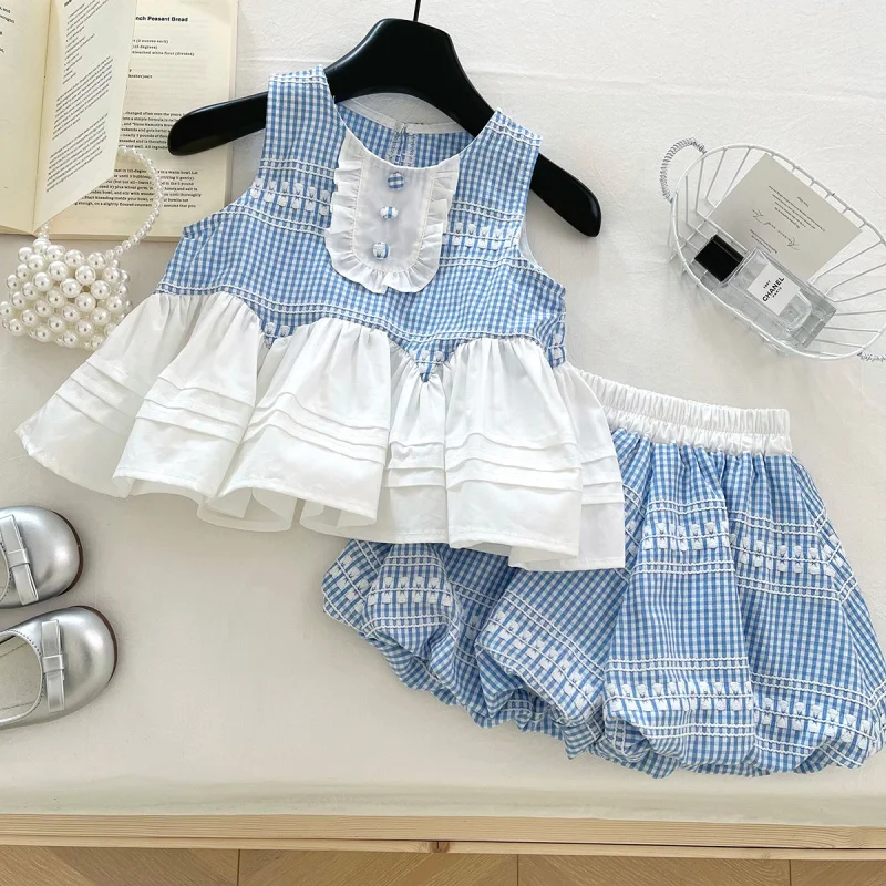 

2025Summer New Girls' Tops Short Bud-Shaped Pants Baby Cute Fashionable Shorts Suit3041