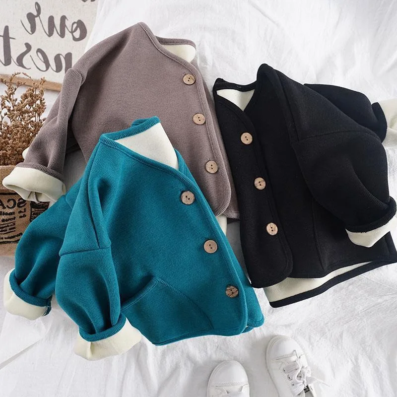 Autumn and Winter Men's and Women's Coats Baby Foreign Style Children's Retro Thickened Integrated Fleece Fashionable Cardigan
