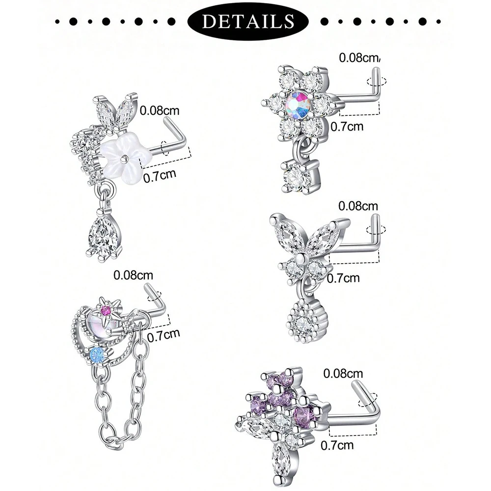 20G حلقات الأنف المتدلية، الفولاذ المقاوم للصدأ على شكل حرف L مجوهرات ثقب الأنف المتدلية، حلقات الأنف للنساء والرجال