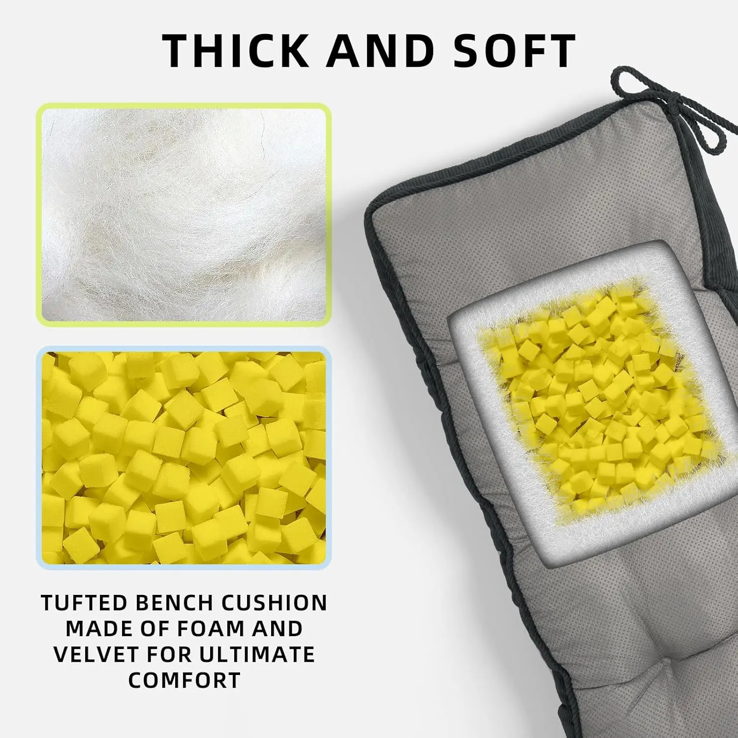 6cm Double Piping Corduroy Long Bench Cushion with Straps Bay Window Pad Long Mattress Chair Seat Pad Garden Cushion Swing Pads