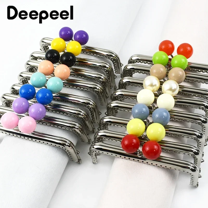 Deepeel  5/10Pcs 12.5cm Metal Bag Handle Colored Bead  Kiss lock for DIY Handbag Sewing Brackets Purse Frame Handles Making Bags