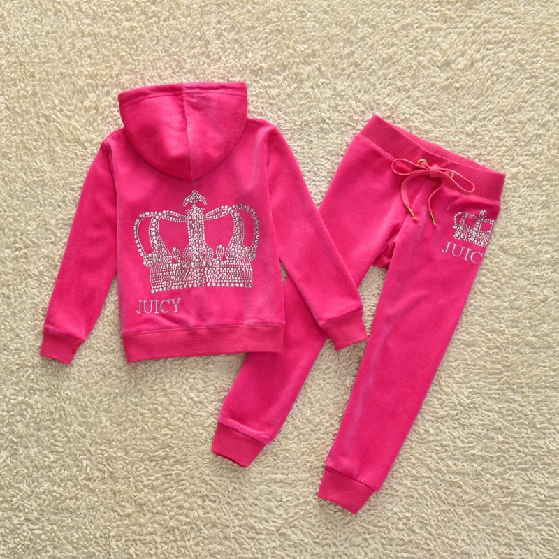 Juicy Girls Velvet Tracksuit Clothing Set Fall/Winter Children’s Sweatshirt and Long Pencil Pants Two Piece Set Kids Suits