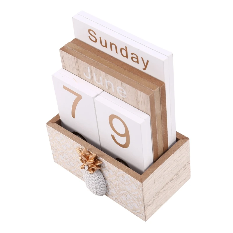 Wooden Perpetual Calendar, Vintage Wood Block Perpetual Calendar Desk Accessory Month Week Date Blocks For Home Decoration