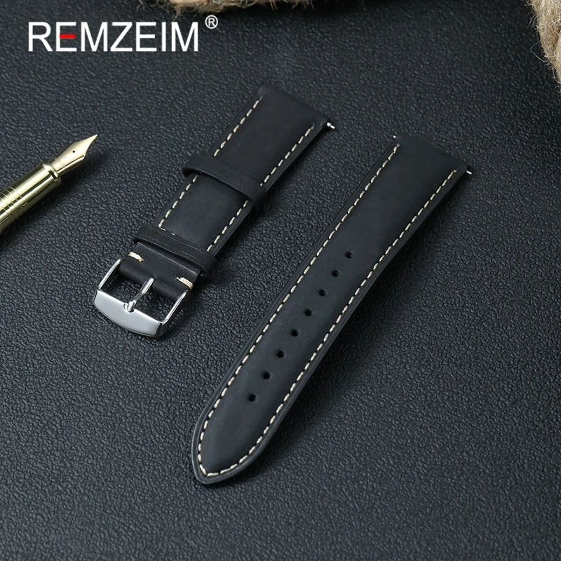 

High Quality Retro Crazy Horse Leather Watch Band 20mm 22mm Watch Accessories Brown Green Quick Release Smartwatch Strap