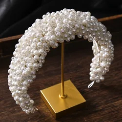 White Pearls Tiaras and Crowns for Bride Wedding Veil Decor Jewelry Fashion Headbands for Women Girls Costume Hair Ornaments