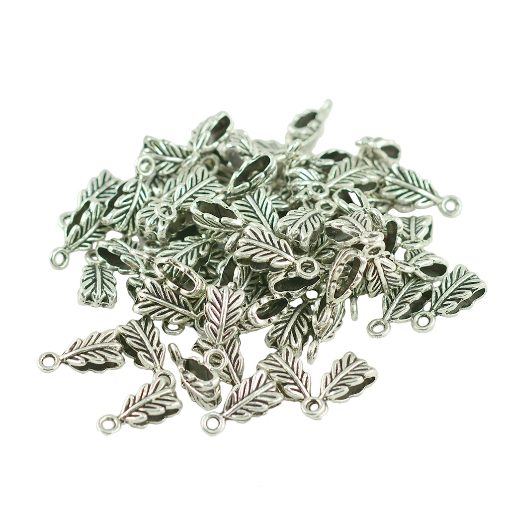 100 stücke Große loch 5mm Tibetischen Silber Indische feder blatt Bail Baumeln charms Spacer Perlen Fit Seil schmuck DIY, der