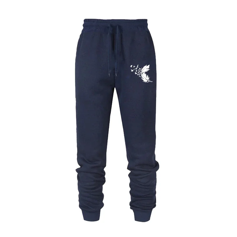 Men And Women sports pants Autumn and winter cotton jogging pants Leisure sports feather printed solid color women sports pants