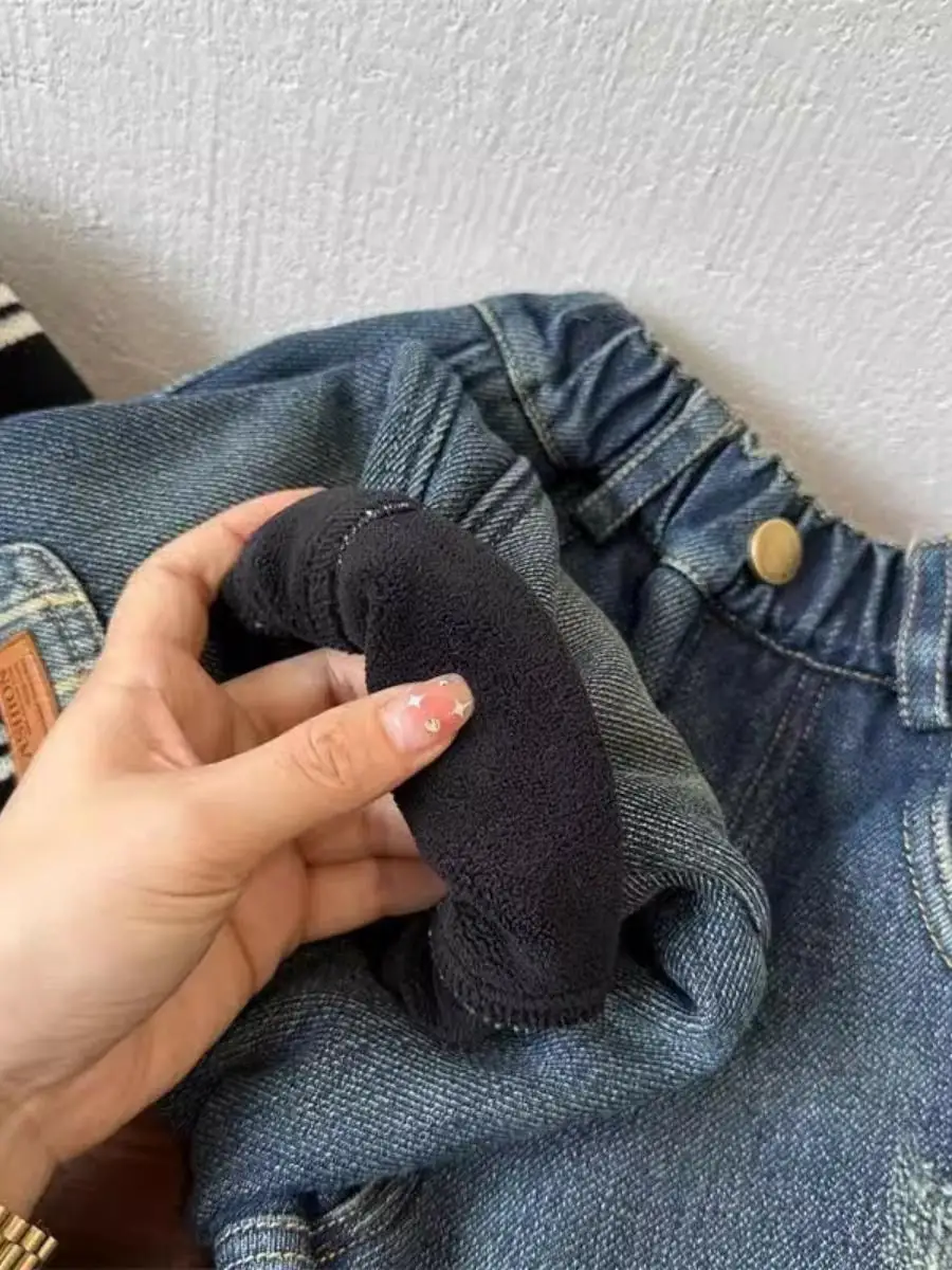 Thiened Fce 아동용 데님 청바지 가을 겨울 캐주얼 스트레이트 팬츠 아기 소년용 다용도 따뜻한 바지