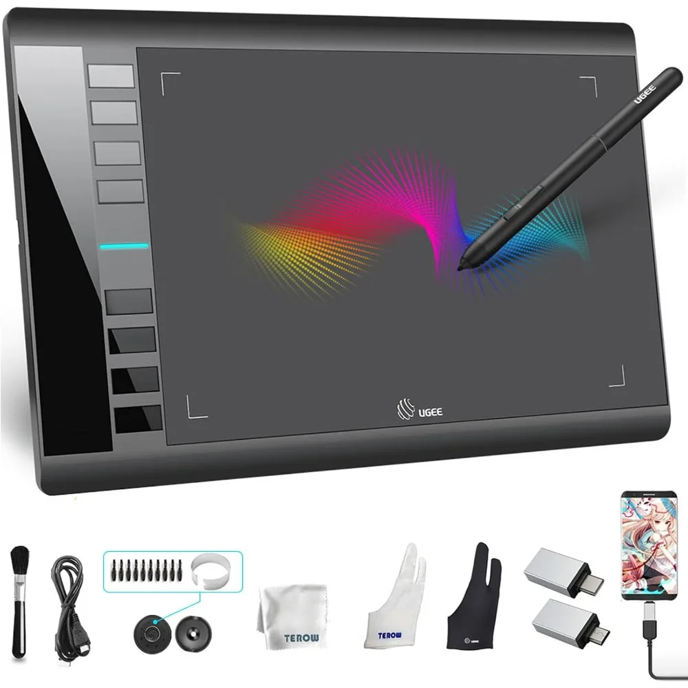 Drawing Tablet for PC and Android, 10x6 Inch Large Graphic Area, 8 Hot Keys, 16384 Level Stylus for Maximized Creativity