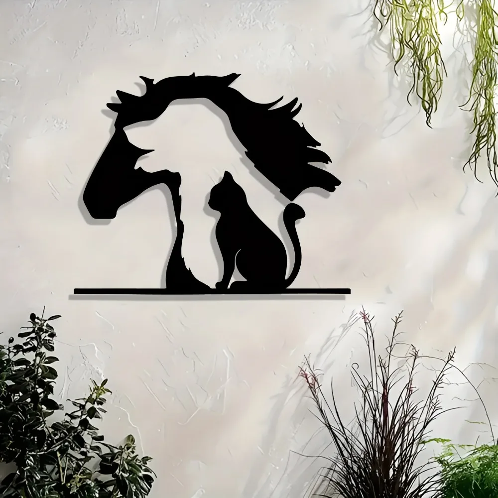 Rustic Horse Metal Wall Art - Animal Silhouette Wall Decor for Pet Lovers, Weatherproof Outdoor Garden Sculpture