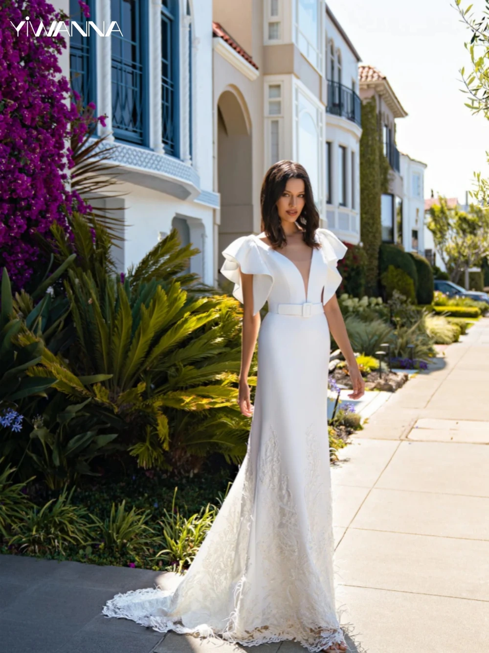 Vestido De novia con escote en V profundo y espalda descubierta, bata De novia con apliques clásicos, elegante vestido De novia largo recto De satén