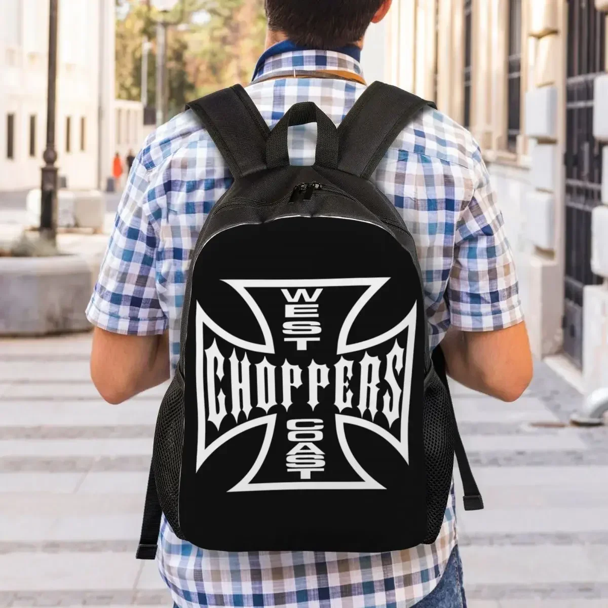 West Coast Iron Cross Choppers Backpack for Men Women Waterproof School College Bag Print Bookbag