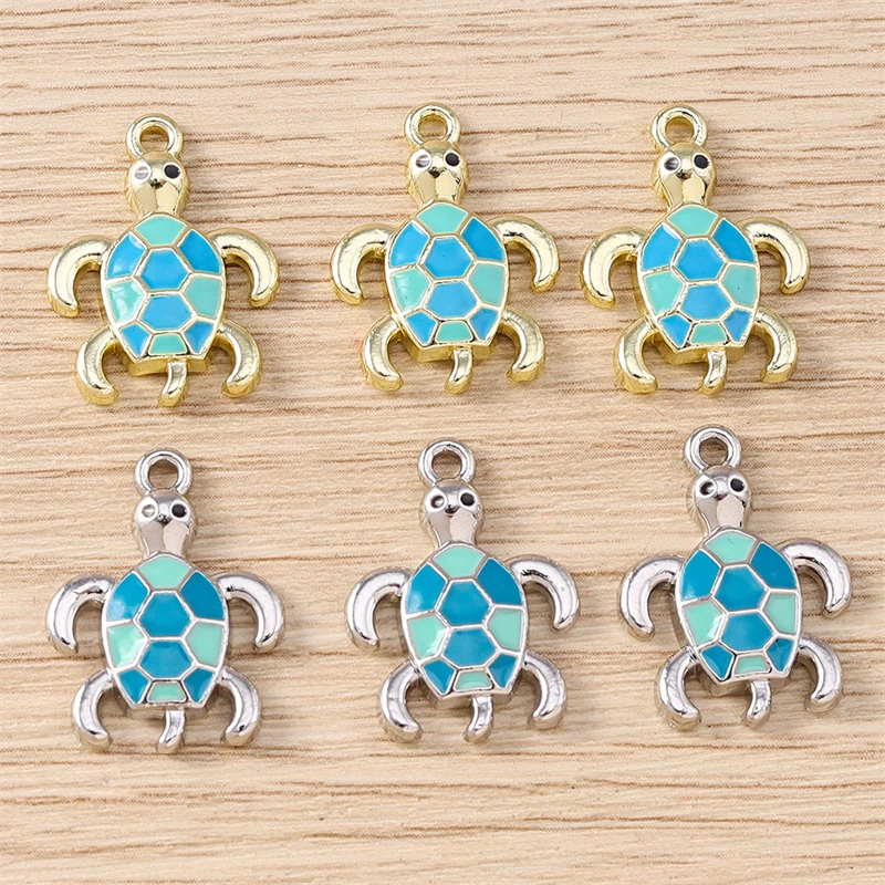 5 Stück 15x20mm Cartoon-Tieranhänger aus Emaille-Legierung, Schildkröten-Anhänger für Schmuckherstellung, Ohrringe, Halsketten, DIY-Bastelzubehör – Detail 2