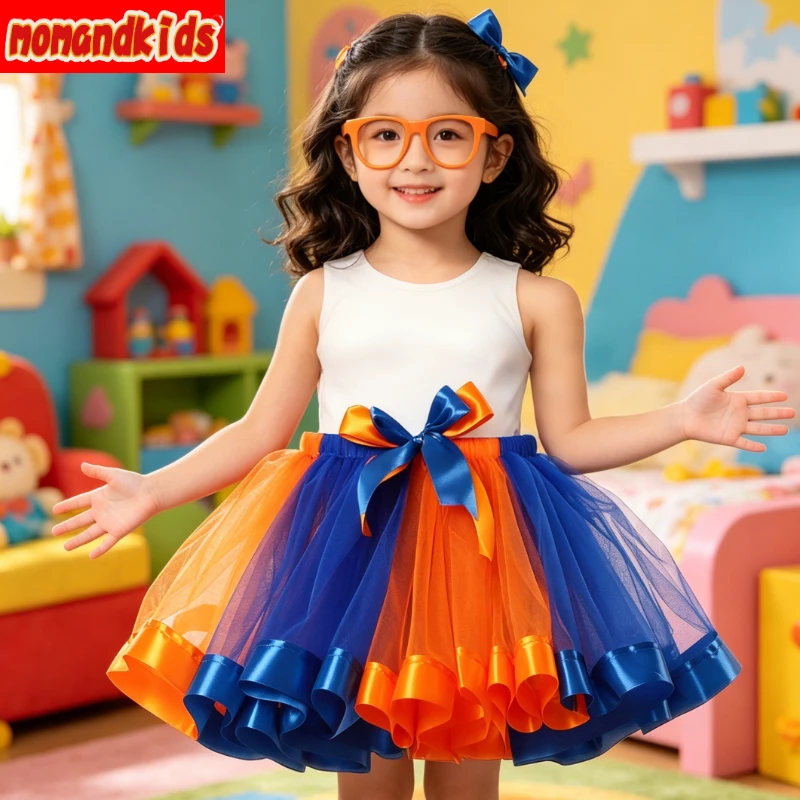 Kids Flowy Mesh Tutu Half Skirt Inspired By Popular Learning Show Lightweight Cosplay Bottom for School Party Festival Dress