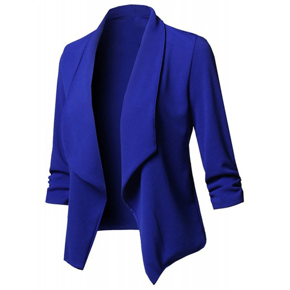 Escritório de negócios feminino blazer cor sólida manga longa blazer lapela aberta frente curta terno jaqueta para casaco feminino