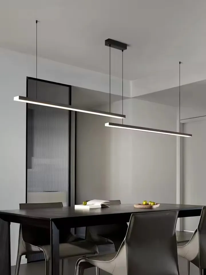 

LED Pendant light long restaurant chandelier modern minimalist office lighting Nordic bar table lamps Kitchen Island lamp black