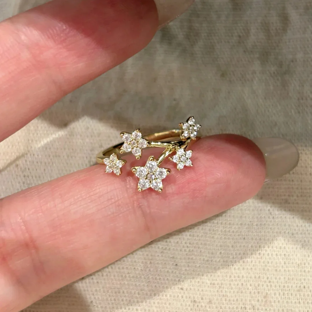 S925 Silver Exquisite Gold Plated Women Ring Versatile Commute Style Sparkling Simulated Diamond Inlaid Elegant Finger Jewelry