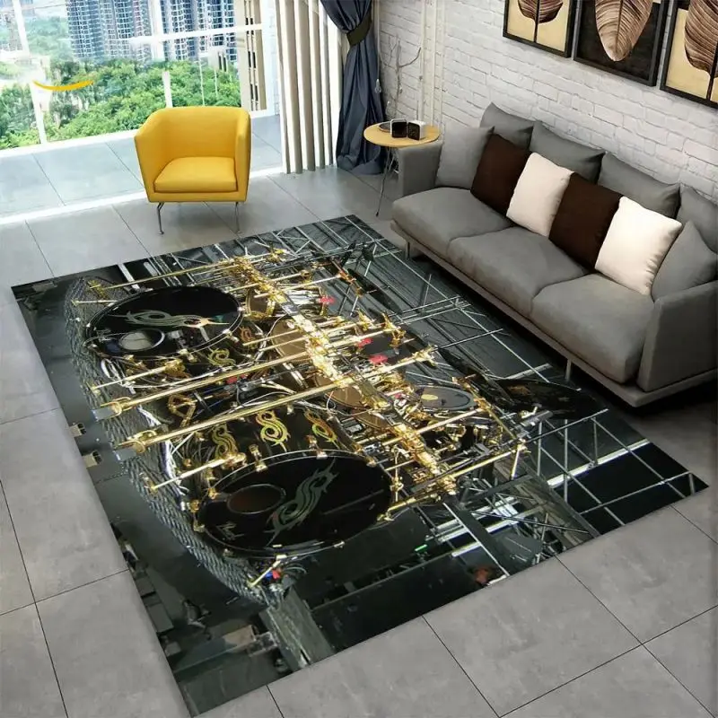 Musical Instrument Area Rug 3D Drum Kit Pattern Non-Slip Floor Mat for Bedroom Kitchen Hallway Home Decor