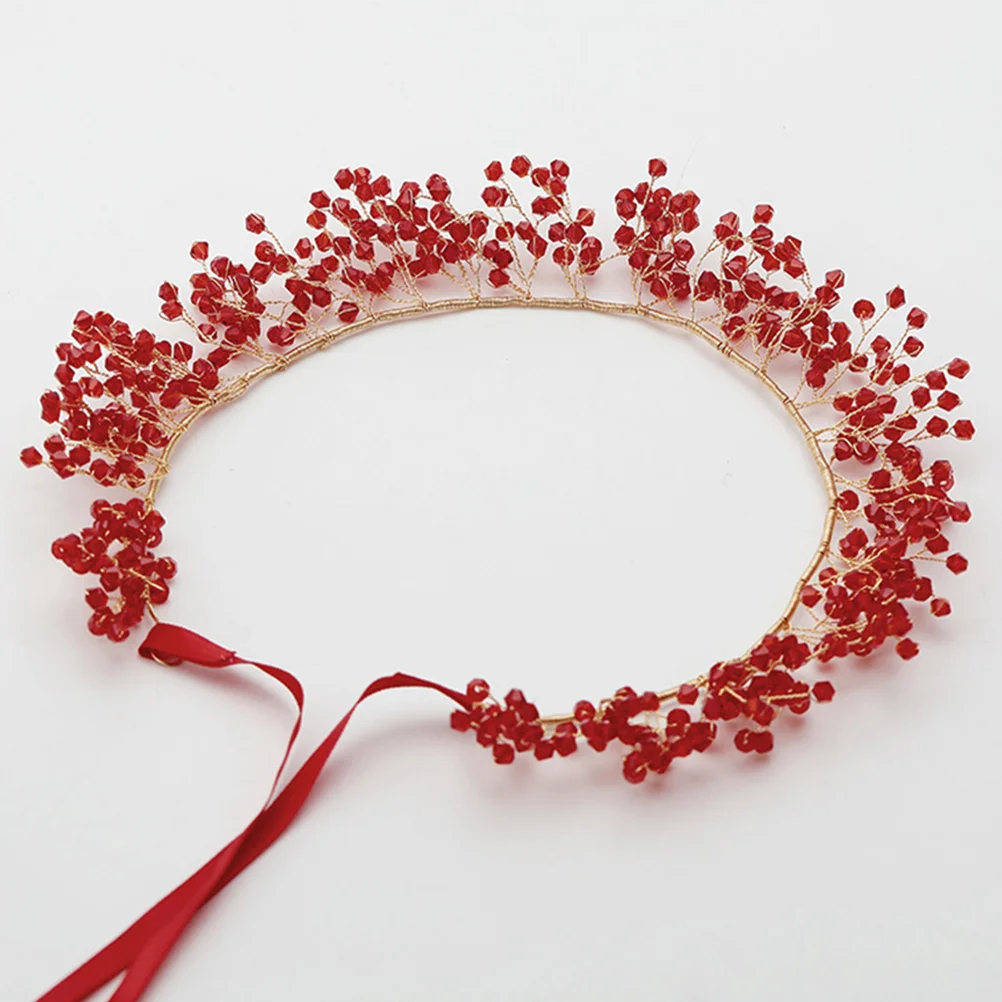 

Delicate Bridal Red Headband Crystal Beads Hair Band Wedding Headwear for Women Anniversary Daily Wear Bridal Headdress