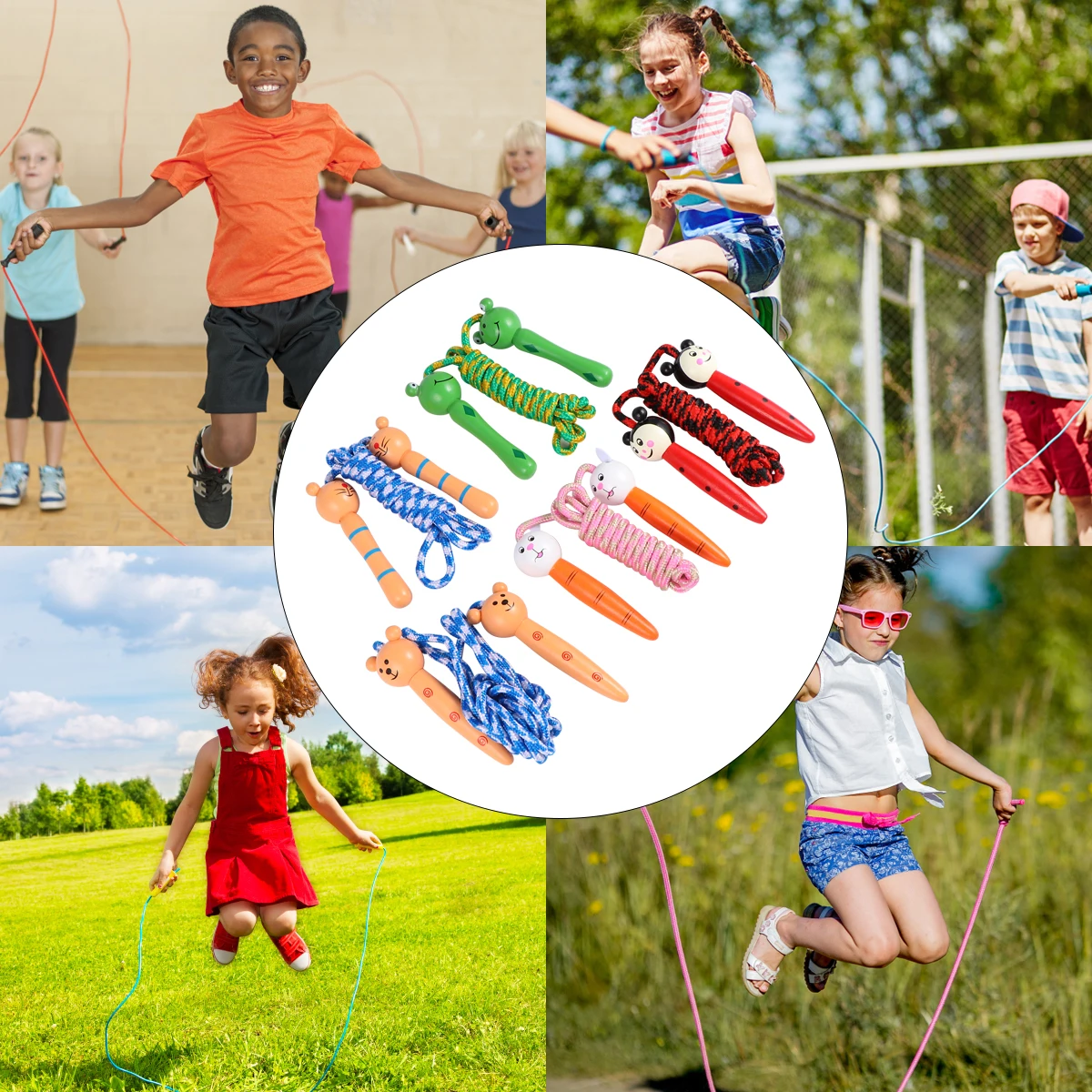 

5Pcs Cartoon Jump Rope Set Wooden Handle Skipping Ropes for Adults Indoor Outdoor Exercise Fitness Training Butterfly Frog